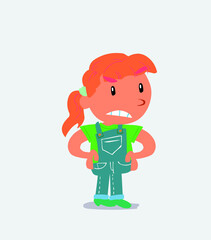 Angry cartoon character of little girl on jeans.
