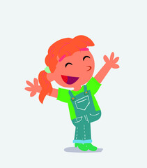 cartoon character of little girl on jeans celebrating something with joy.