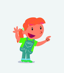 cartoon character of little girl on jeans pointing while arguing.