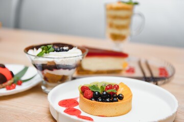 different desserts on the table in a cafe