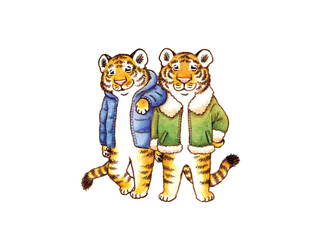 ジャケットを着てポーズをきめるトラのイラスト