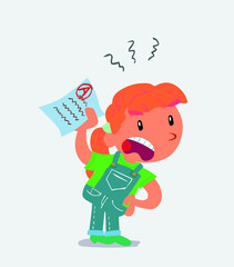 little girl on jeans waving a exam angrily.