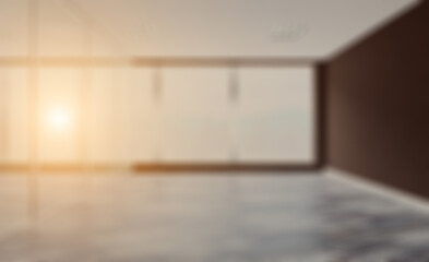 Bokeh blurred phototography. Open space office interior with like conference room. Mockup. 3D