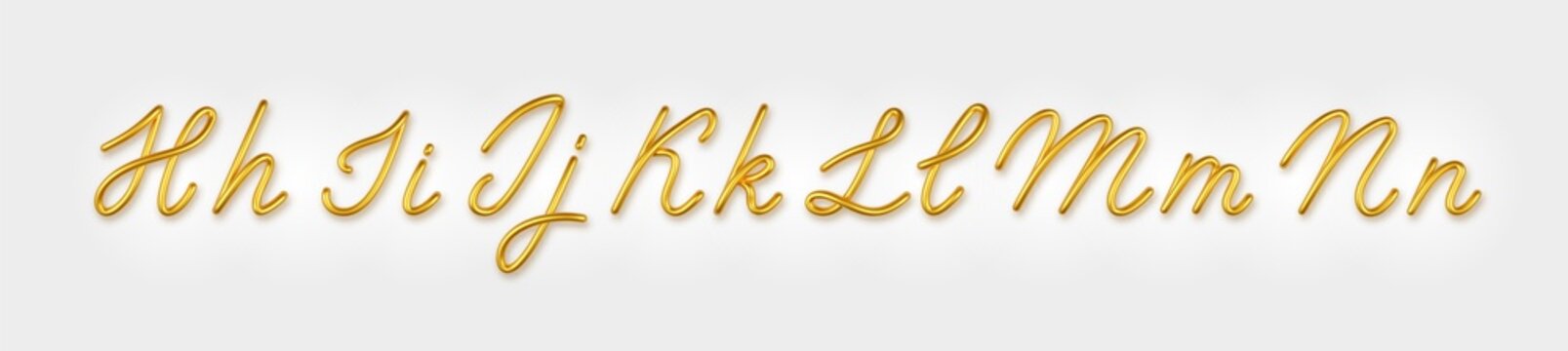 Gold 3d realistic capital and lowercase letters on a light background.
