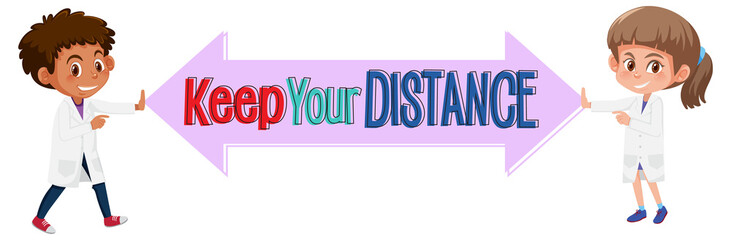 Keep your distance banner with cartoon character