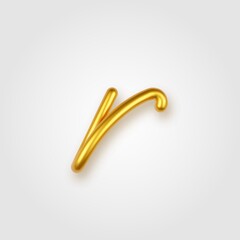 Gold 3d realistic lowercase letter R on a light background.
