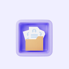 3d illustration of simple icon folder and cv on cube