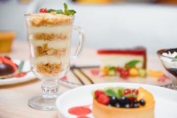 different desserts on the table in a cafe
