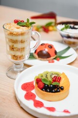 different desserts on the table in a cafe