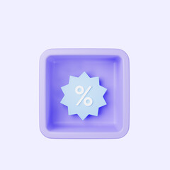 3d illustration of simple icon discount on cube
