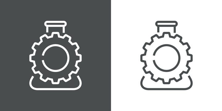 Laboratorio de qu&iacute;mica. Logotipo engranaje con matraz con lineas en fondo gris y fondo gris