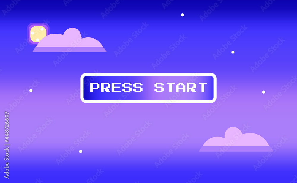 Fototapete purple 1980's vintage game background with pink clouds, initial retro video game screen with the wri