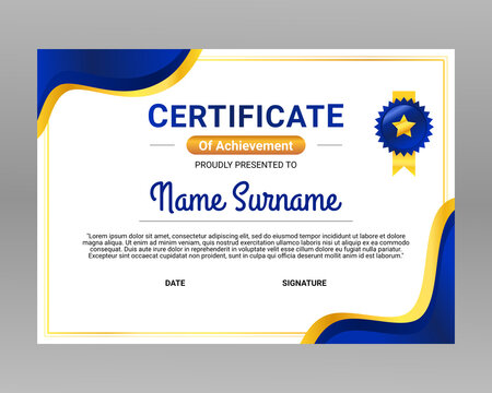 Certificate Templates of Achievement vector illustration navy and gold color. Elegant and Modern Graduation Certificate, Diploma vector template.
