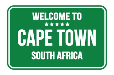 WELCOME TO CAPE TOWN - SOUTH AFRICA, words written on green street sign stamp