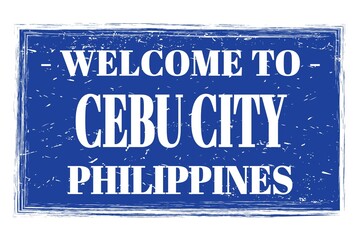 WELCOME TO CEBU CITY - PHILIPPINES, words written on blue stamp