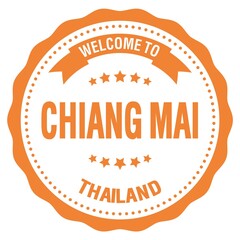 WELCOME TO CHIANG MAI - THAILAND, words written on orange stamp