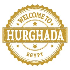 WELCOME TO HURGHADA - EGYPT, words written on dark yellow stamp