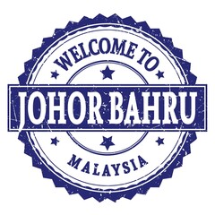 WELCOME TO JOHOR BAHRU - MALAYSIA, words written on blue stamp