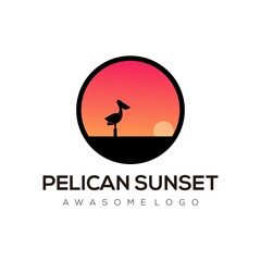 Fototapeta na wymiar Pelican sunset logo illustration gradient colorful