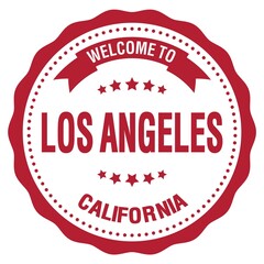 WELCOME TO LOS ANGELES - CALIFORNIA, words written on red stamp