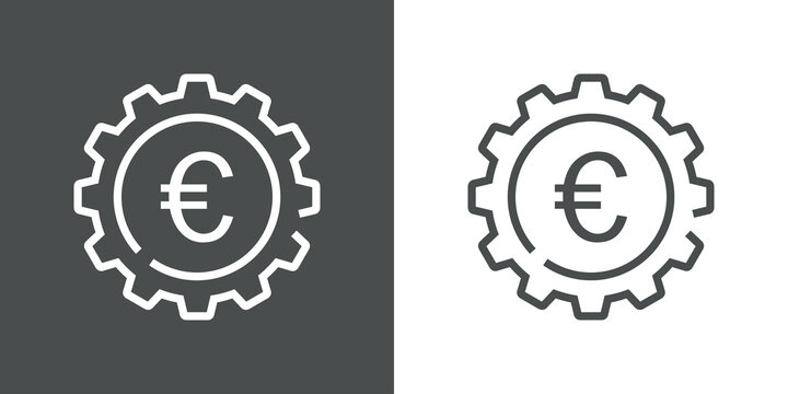 Proceso financiero. Logotipo engranaje con s&iacute;mbolo del euro con lineas en fondo gris y fondo blanco