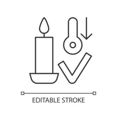 Candles storage at room temperature linear manual label icon. Thin line customizable illustration. Contour symbol. Vector isolated outline drawing for product use instructions. Editable stroke
