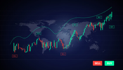 illustration image of virtual hologram price graph and indicator, red and green candlestick chart stock trading. Investing on stock concept.