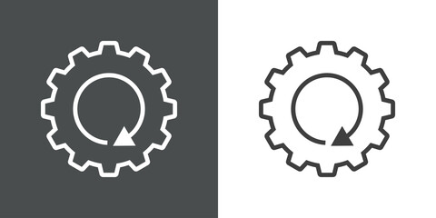 Maquinaria industrial. Logotipo engranaje con flecha girando con lineas en fondo gris y fondo blanco © teracreonte