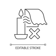 Keep candles away from air currents linear manual label icon. Thin line customizable illustration. Contour symbol. Vector isolated outline drawing for product use instructions. Editable stroke