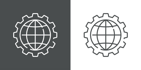 Fototapeta premium Icono plano engranaje con globo terráqueo con lineas en fondo gris y fondo blanco