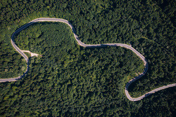 Aerial view on mountain road from drone