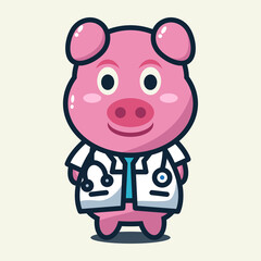 
vector illustration of cute pig in doctor's clothes