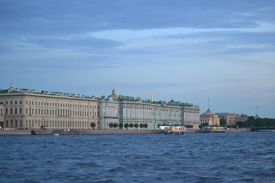 Saint Petersburg, Russia, during white nights. Panoramic view from the Neva river.
