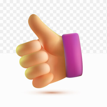 3d thumb up cartoon style on white tranparent background