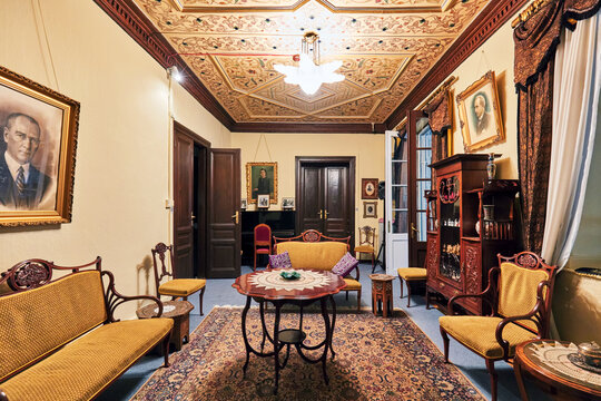The living room of Pembe Kosk or Pink Villa. House of Ismet Inonu.