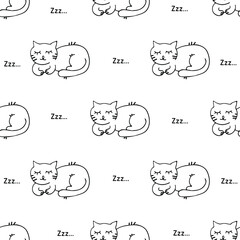Funny vector seamless pattern with hand drawn difference cats, paws, naive childish ornament. Doodle pattern for printing on fabric, clothing, wrapping paper, wallpaper for a kid's room, baby things