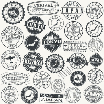 Tokyo Japan Stamp. Vector Art Postal. Passport Travel Design. Travel and Business Set.
