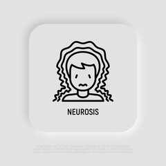 Neurosis, anxiety, stress, panic attack thin line icon. Mental disorder, sad-minded. Vector illustration.