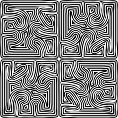 Abstract linear seamless pattern. Black lines maze or fingerprint isolated on white background. Repeating squares print