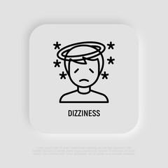 Dizziness, disorientationthin line icon. Disorganized, hangover, vertigo. Symptom of illness. Vector illustration.