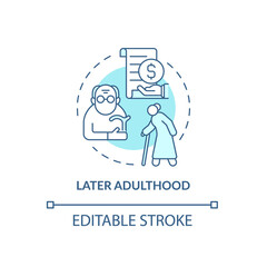 Later adulthood period concept icon. Aging problem. Life meaning understanding. Retirement and senior years abstract idea thin line illustration. Vector isolated outline color drawing. Editable stroke