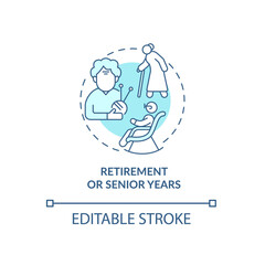 Later adulthood problem concept icon. Summing up life results. Retirement or senior years abstract idea thin line illustration. Vector isolated outline color drawing. Editable stroke