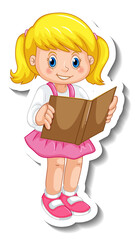 Sticker template with a girl cartoon character isolated