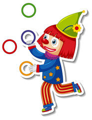 Sticker template with happy clown cartoon character