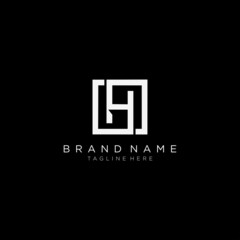 Initial letter GH square logo, monogram line art style design template. Black background.