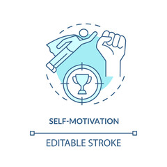 Self motivation blue concept icon. Personal development. Achievement in work and business. Startup launch abstract idea thin line illustration. Vector isolated outline color drawing. Editable stroke