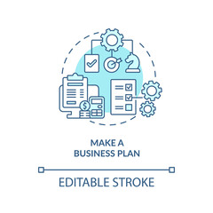 Business plan blue concept icon. Strategy for project development. Entrepreneur success. Startup launch abstract idea thin line illustration. Vector isolated outline color drawing. Editable stroke