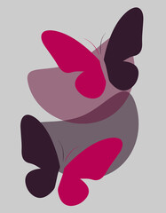 Poster with butterflies and abstract shapes. Vector illustration for decoration, graphic design, logo.