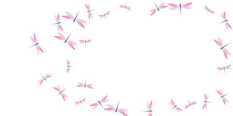 Tropical rosy pink dragonfly cartoon vector wallpaper. Summer little insects. Wild dragonfly cartoon kids background. Gentle wings damselflies graphic design. Tropical beings