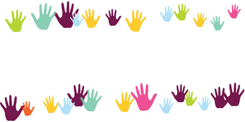 Abstract children handprints art therapy concept background design.